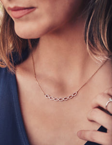 Ceejayeff diamond Marq necklace strand bar necklace in rose gold on a model