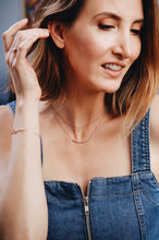 Load image into Gallery viewer, Ceejayeff Model wearing delicate gold and diamond jewelry