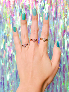 Ceejayeff pear point diamond ring and curve ring on a hand