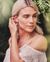 Load image into Gallery viewer, Ceejayeff Model wearing delicate gold and diamond jewelry