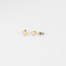 Load image into Gallery viewer, Pair of gold earrings on a light gray background