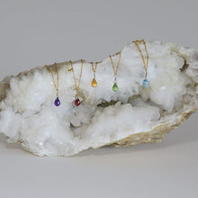 Load image into Gallery viewer, Crystal necklace with colorful beads on a white crystal base against a gray background