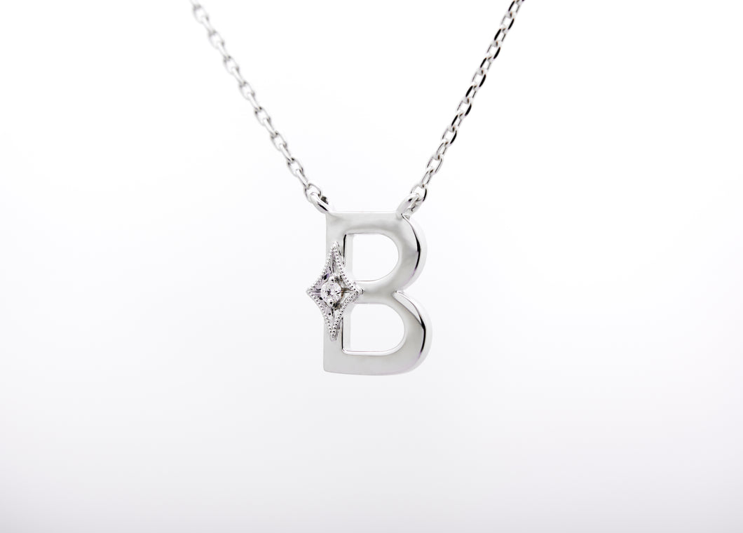 ceejayeff letter B diamond necklace in white gold
