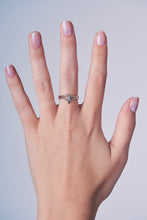 Load image into Gallery viewer, Ceejayeff curve ring and pear point gold and diamond ring on a hand