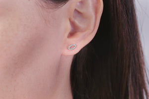 Ceejayeff diamond Marq stud earring in white gold on an ear