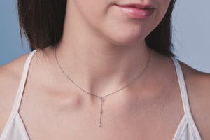 Ceejayeff Marq y diamonds lariat necklace in white gold on a model